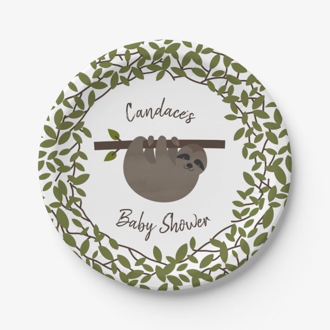 Assiettes En Carton Baby Sloth Baby shower de verdure (Devant)