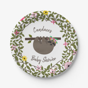 Assiettes En Carton Baby Sloth Verdure Baby shower Floral