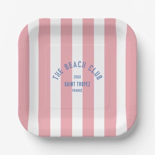 Assiettes En Carton Bach Club Blue Crest Rose Cabana Stripe (Recto)