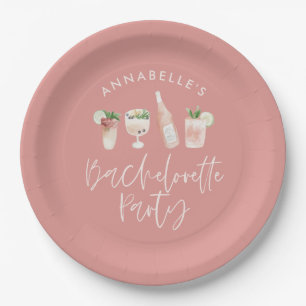 Assiettes En Carton Bachelorette à script de cocktail rose moderne