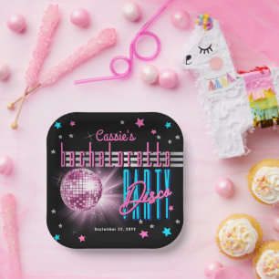 Assiettes En Carton Bachelorette de la discothèque Neon Look 70 Retro
