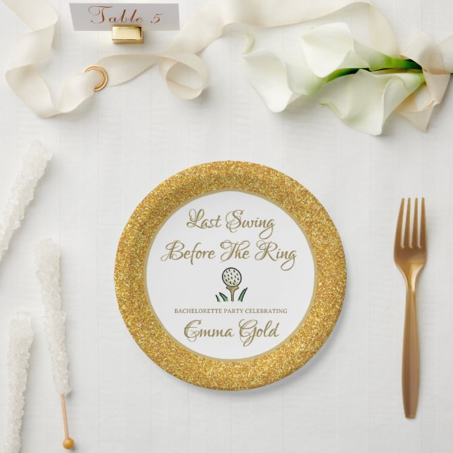 Assiettes En Carton Bachelorette Fête des mariées Golf Gold & White (Mariage)