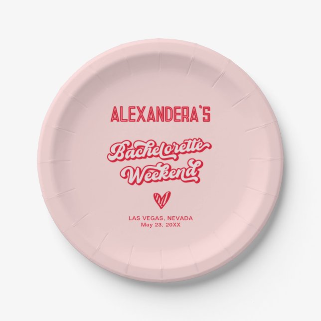 Assiettes En Carton Bachelorte rouge et rose (Devant)