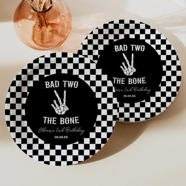 Assiettes En Carton Bad Two The Bone Skeleton 2e fête d'anniversaire (Créateur téléchargé)