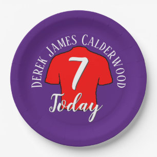 Assiettes En Carton Badge de football pour 7ème anniversaire à personn