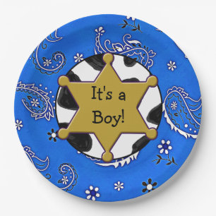 Assiettes En Carton Badge Sheriff Plaques en papier Bandanna Bleu