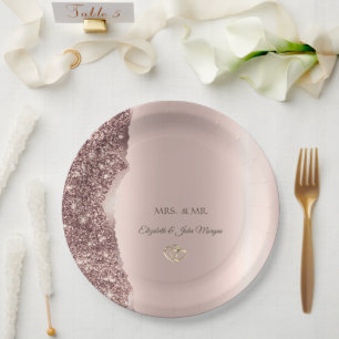 Assiettes En Carton Bagues dorées avec paillettes de rose gold élégant