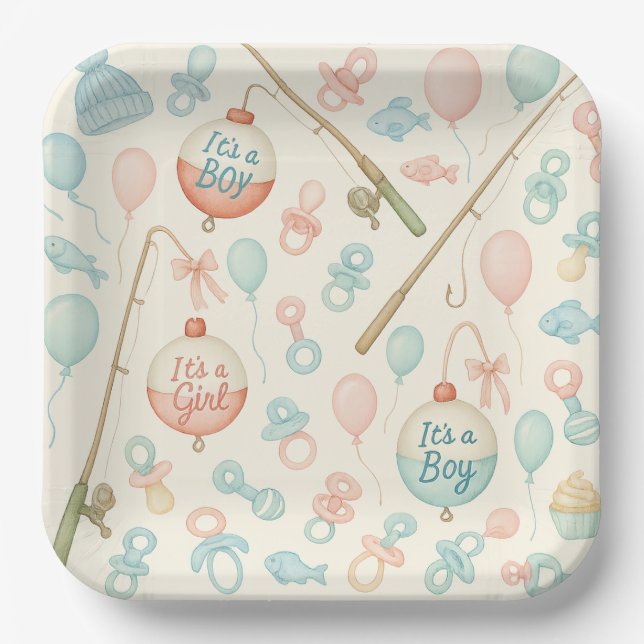 Assiettes En Carton Baguette de pêche Bébé révéler pour les amateurs d (Recto)