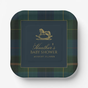 Assiettes En Carton Baignée de bébé classique à carreaux vert foncé et