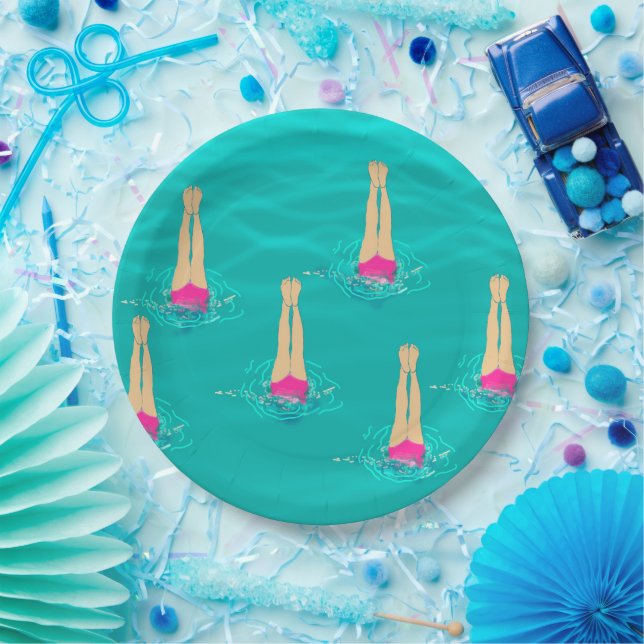 Assiettes En Carton Baigneurs Artistiques Nageant Sous L'Eau (Fête)