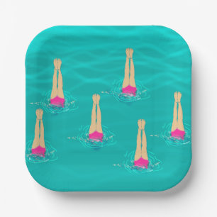 Assiettes En Carton Baigneurs Artistiques Nageant Sous L'Eau