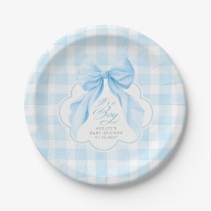 Assiettes En Carton Bain de bébé garçon élégant à carreaux bleus