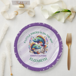 Assiettes En Carton Bain de bébé Poissons Lavande et Vert Zodiaque