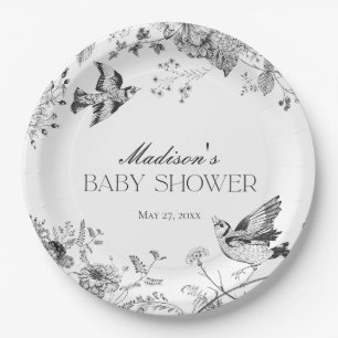 Assiettes En Carton Bain de bébé vintage floral Toile De Jouy noire