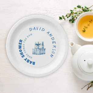 Assiettes En Carton Bain de couleur bleu minimaliste pour bébé garçon