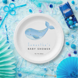 Assiettes En Carton Bain de couleur pour bébé baleine