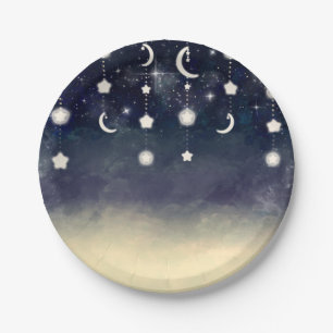 Assiettes En Carton Bain de Lune Céleste Aquarelle pour Bébé