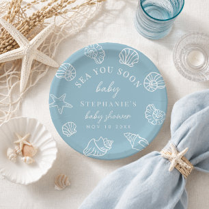 Assiettes En Carton Bain de mer bleu poussiéreux Bientôt Fête prénatal