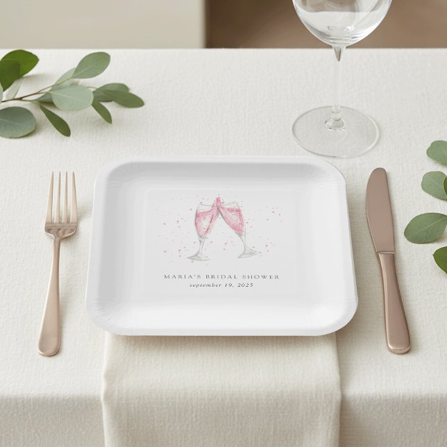 Assiettes En Carton Bain de roseau personnalisé au Champagne rose (Créateur téléchargé)