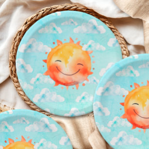 Assiettes En Carton Bain de soleil rétro boho ciel bleu Baby Shower