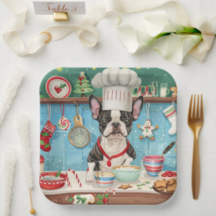 Assiettes En Carton Baking de vacances pour Boston Terrier : Noël fest