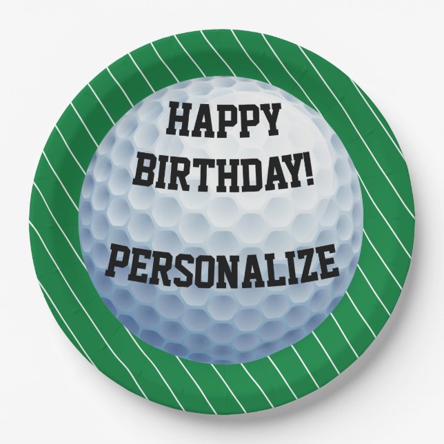 Assiettes En Carton Bal de golf personnalisé Joyeux anniversaire (Devant)