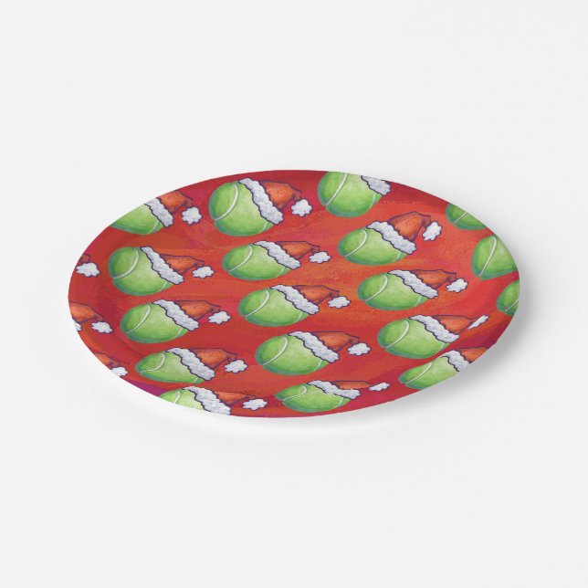 Assiettes En Carton Bal de tennis à Santa Hat Motif en rouge (Angle)