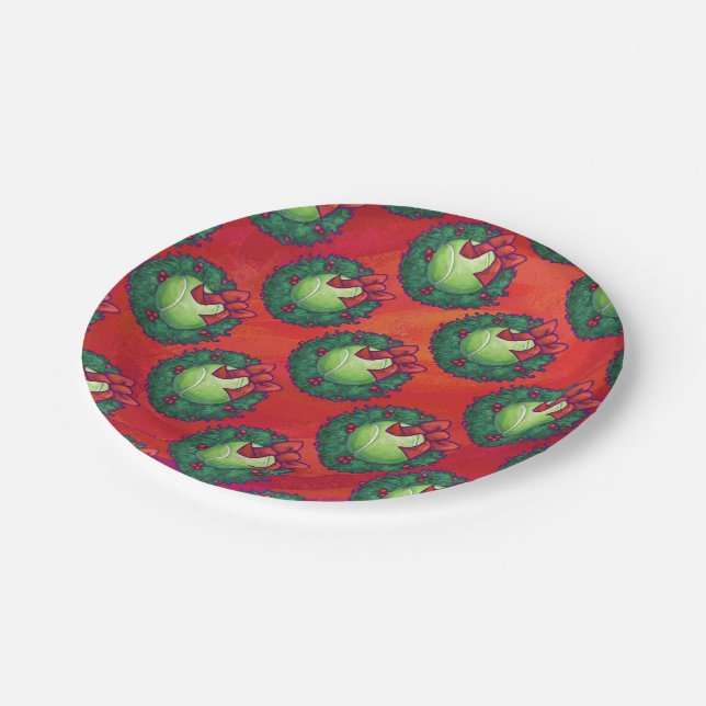 Assiettes En Carton Bal de tennis en couronne rouge (Angle)