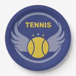 Assiettes En Carton Bal de tennis en texte personnalisé avec ailes