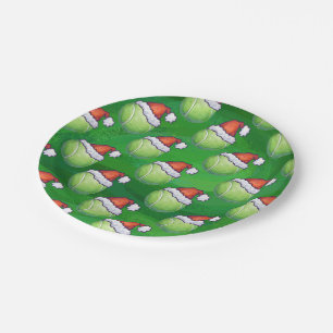 Assiettes En Carton Bal De Tennis Vert À Santa Hat Motif