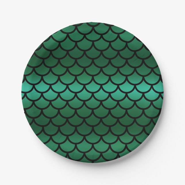 Assiettes En Carton Balances de sirène verte et noire Poisson Imaginai (Devant)
