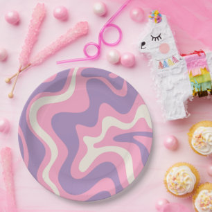 Assiettes En Carton Balayage liquide rétro Super rose violet Abstrait