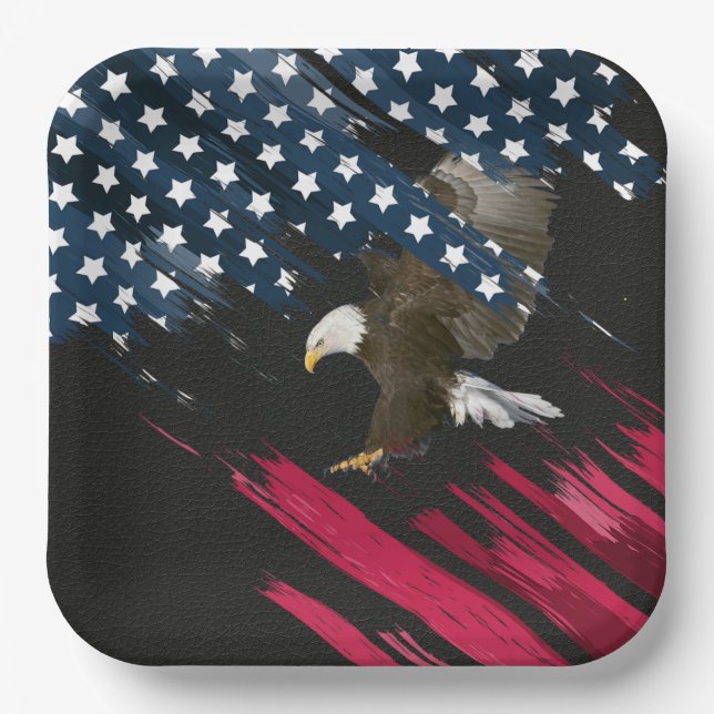Assiettes En Carton Bald Eagle dans le drapeau américain Abstrait (Recto)