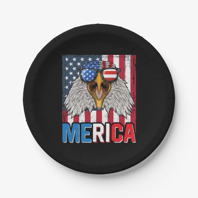 Assiettes En Carton Bald Eagle Merica 4 juillet (Devant)