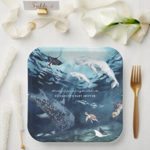 Assiettes En Carton Baleine Beluga Baby Shower Océanique
