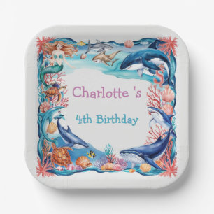 Assiettes En Carton Baleine blanche bleu mermaid baleine requin annive