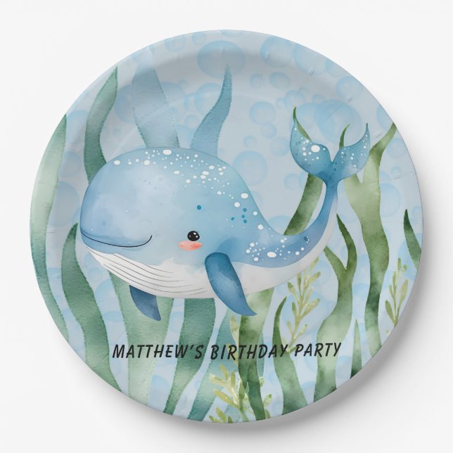 Assiettes En Carton Baleine Bleue Sous La Mer Boy Anniversaire (Devant)