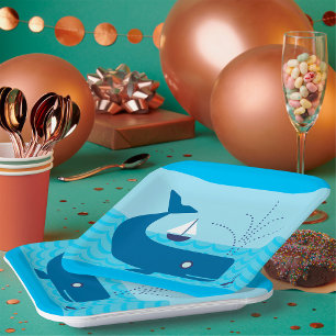 Assiettes En Carton Baleine nautique et voilier océan mer bleue