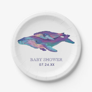 Assiettes En Carton Baleine peinte artistique avec le baby shower de