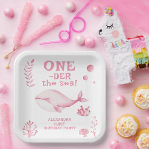 Assiettes En Carton Baleine Rose Oneder la mer 1er anniversaire