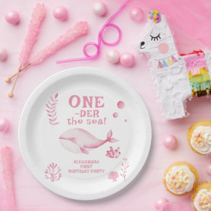 Assiettes En Carton Baleine Rose Oneder la mer 1er anniversaire
