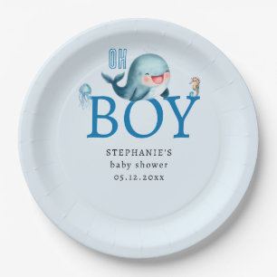 Assiettes En Carton Baleine sous l'aquarelle de mer Baby shower garçon