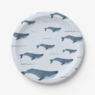 Assiettes En Carton Baleines Bleues Baignant Dans L'Océan