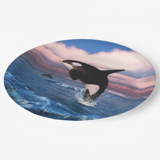 Assiettes En Carton Baleines Tueuses Dans L'Océan Arctique (Angle)