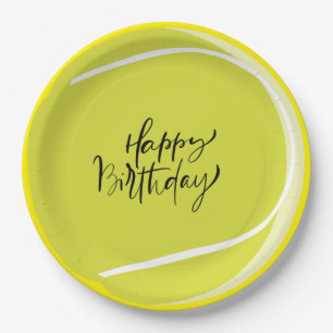 Assiettes En Carton Ball de tennis sur jaune Joyeux Plaque de papier d