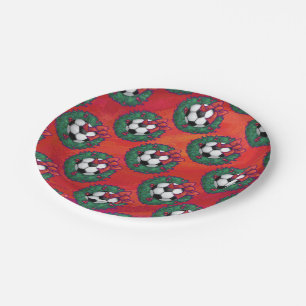 Assiettes En Carton Balle de football en Motif de couronne sur rouge