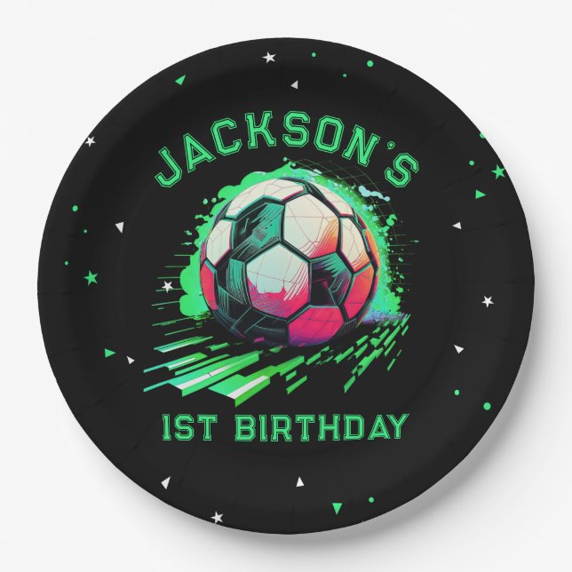 Assiettes En Carton Balle de football fête d'anniversaire (Devant)