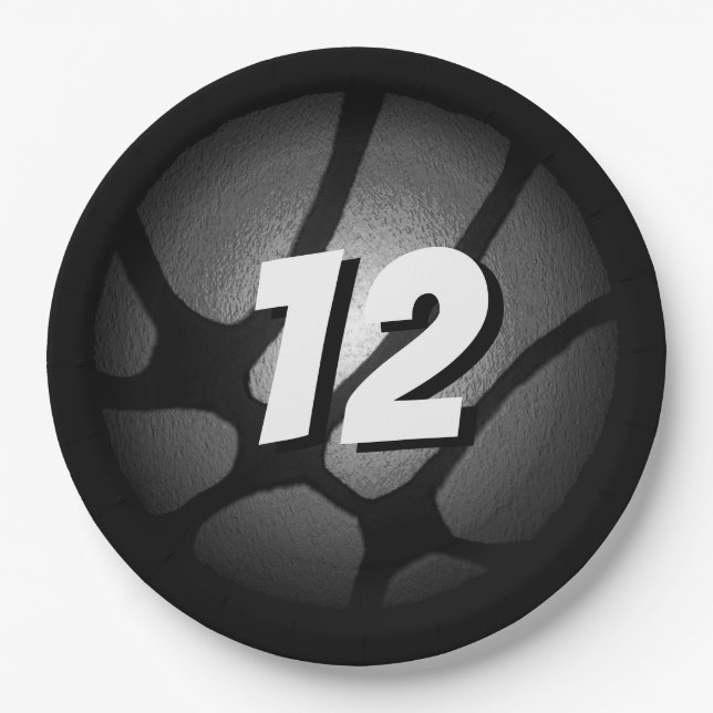 Assiettes En Carton Balle en argent métallique Noir Basketball Anniver (Devant)