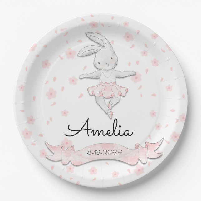 Assiettes En Carton Ballerina Bunny rose sucré Premier anniversaire Fl (Devant)