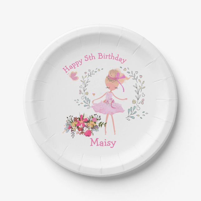 Assiettes En Carton Ballerina Floral Design fête d'anniversaire (Devant)